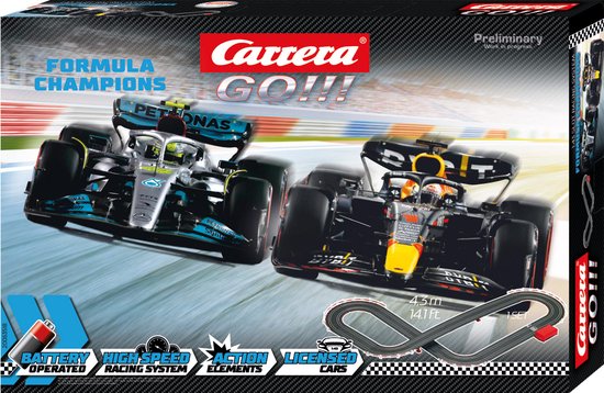 Foto: Carrera go triple formula world champion starter version racebaan elektrisch voor kinderen max verstappen vs lewis hamilton red bull vs mercedes