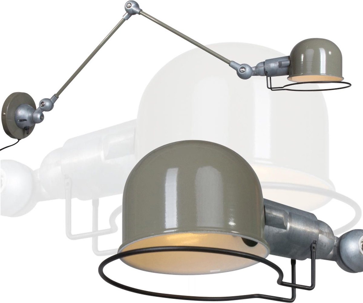 Industriële wandlamp Jikke | 1 lichts | grijs / olijf groen | metaal | verstelbaar | woonkamer / slaapkamer lamp | modern / industrieel / stoer design