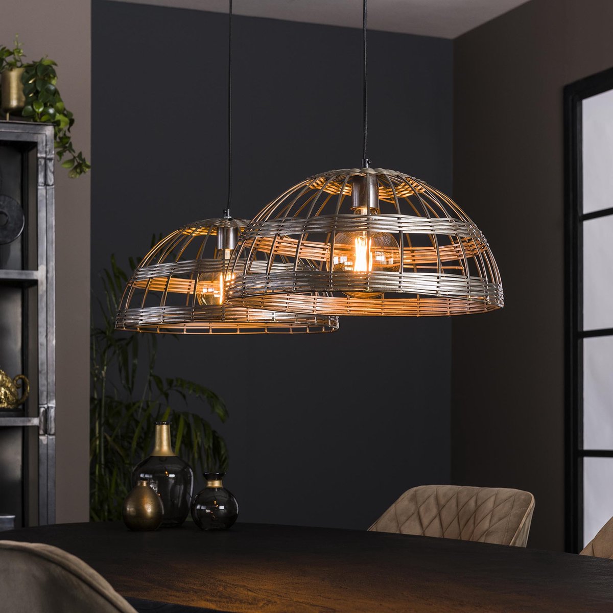 Hanglamp Metal Blinds | 2 lichts | zwart / grijs / staal | metaal | eetkamer / eettafel lamp | ⌀ 45 cm | in hoogte verstelbaar tot 150 cm | modern / sfeervol design