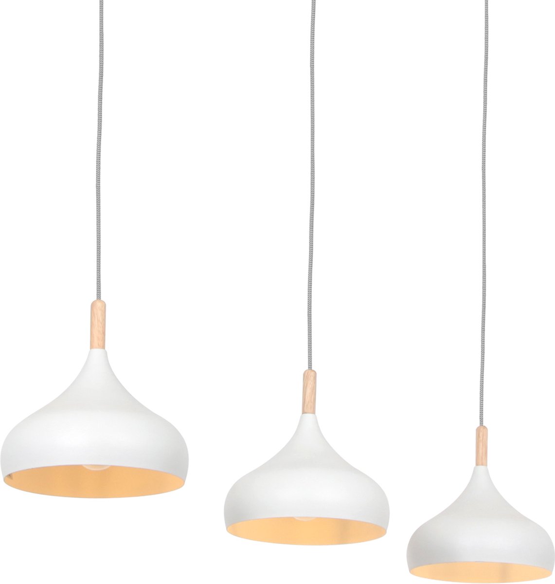 Scandinavische hanglamp Bjorr | 3 lichts | wit / bruin | hout / metaal | in hoogte verstelbaar tot 180 cm | eetkamer / eettafel | modern / landelijk / sfeervol design