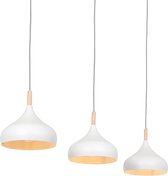 Scandinavische hanglamp Bjorr | 3 lichts | wit / bruin | hout / metaal | in hoogte verstelbaar tot 180 cm | eetkamer / eettafel | modern / landelijk / sfeervol design