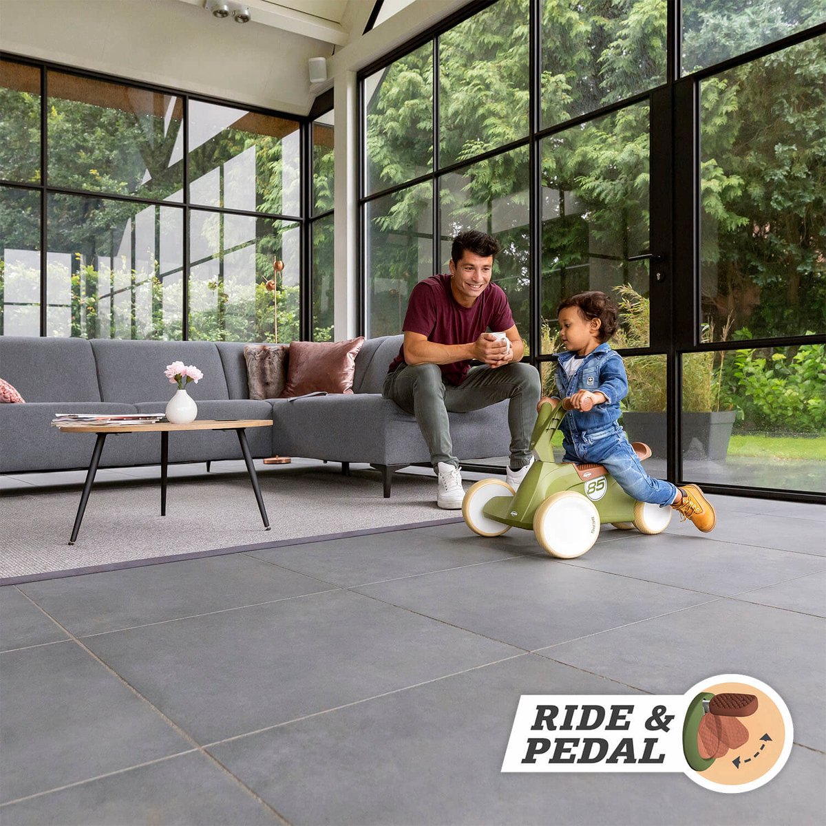 BERG GO2 Retro Loopauto en Trapauto - Speelgoed vanaf 1 jaar - Uitklapbare pedalen - 10 tot 30 maanden - Groen — afbeelding 6