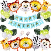Jungle verjaardag versiering decoratie pakket - Babydouche Blauw Groen XL - dieren ballonnen slinger jongen