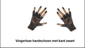 Paar vingerloze handschoen met kant zwart - Festival thema feest party rock kanten handschoenen
