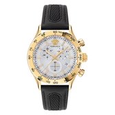 Versace Hellenyium Chronograph watch - VE2U00222 - Herenhorloge - Swiss Made - Lederen horlogeband - Goudkleurig - Zwart - 44 MM - 3 ATM