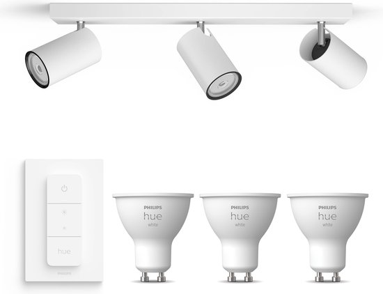 Philips myLiving Kosipo Opbouwspot Wit 3 Lichtpunten Spotjes Opbouw Incl. Philips Hue White GU10 & Dimmer Bluetooth