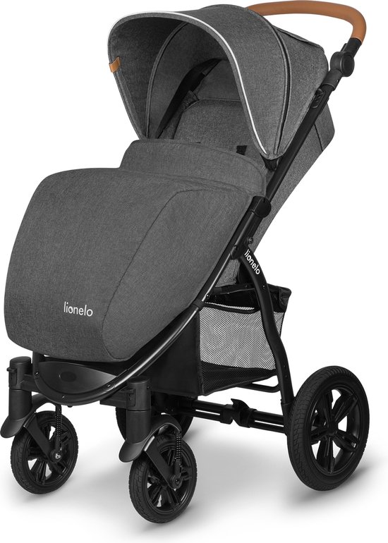 LIONELO Zoey kinderwagen, buggy, tot 15 kg, XXL-afdekking met zonwering, kap met UPF 50 filter, ligpositie, voetsteunverstelling, EVA-schuimwielen, muggennet, inklapbaar (Grijs