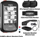 Magene C406 Pro GPS fietscomputer bundel - H303 hartslagmeter, 2x S3 cadens- en snelheidsensor - Navigatie - Bluetooth - ANT+ - Inclusief stuurhouder en beschermhoes - Zwart