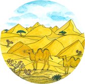 Pure Prints - Behangcirkel Kamelenkaravaan - Unieke handgetekende/geschilderde print - Ø145 cm