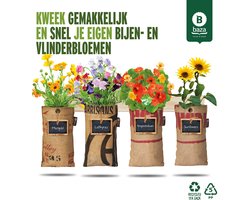 Hangtuintjes BIO bijen- en vlinderbloemen kweken - set 4st Calendula, Lathyrus, Zonnebloem en Oost-Indische Kers met gratis FSC hout rekje / durzaam/BIO/gerecycled Hangtuintjes BIO bijen- en vlinderbloemen kweken - set 4st Calendula, Lathyrus, Zonnebloem en Oost-Indische Kers met gratis FSC hout rekje / durzaam/BIO/gerecycled
