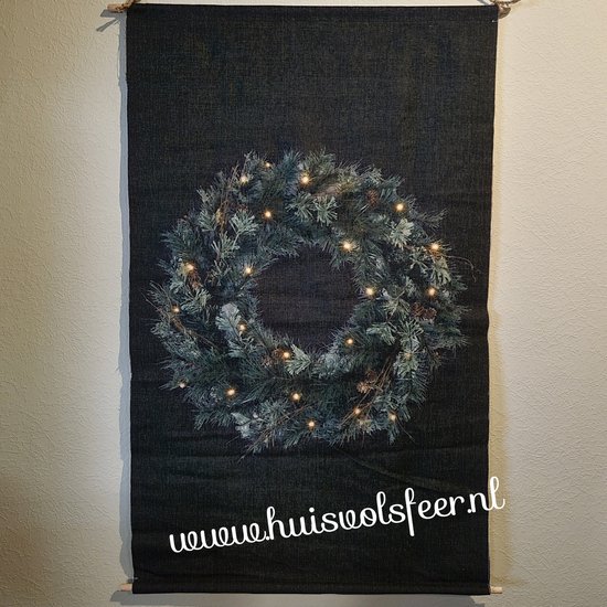 Couronne en tissu mural en lin avec éclairage LED. 66x110cm. Piles 2AA. Décoration murale. tapisserie. Peinture sur corde. Avec des lumières. Noël. Cadeau. Noël.
