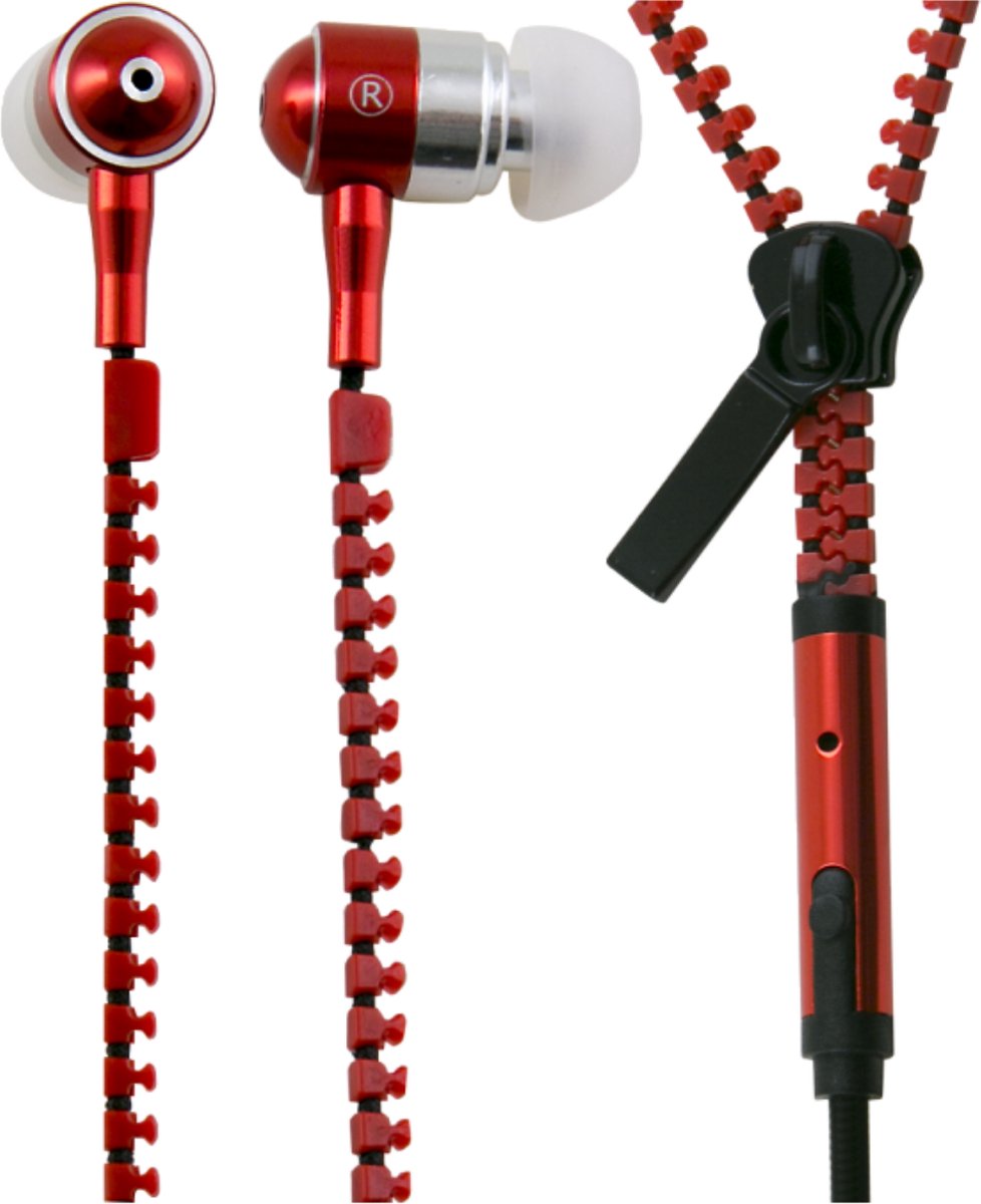 Koptelefoon met ritssluiting - Basmonitor - Metalen in-ear Hoofdtelefoons met microfoon voor MP3, mobiele telefoons en pc - Rood
