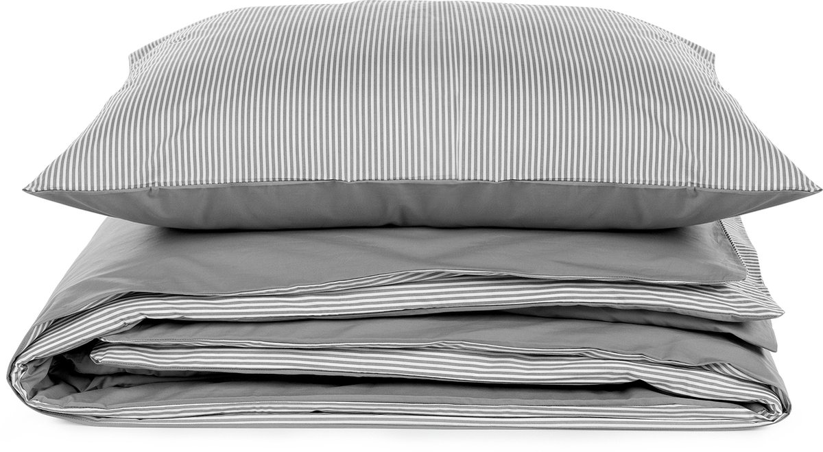 Overtrekset percal katoen striped grey | Overtrekset | 240x220cm + 2/60x70cm | Grijs | Van Morgen