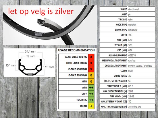 Voorwiel 28 inch Gazelle Airline Zilver 32gts Vaste As - All wheels