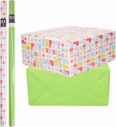 8x Rollen kraft inpakpapier happy birthday pakket - groen 200 x 70 cm - cadeau/verzendpapier