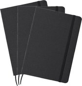 Set van 6x stuks luxe schriften/notitieboekje zwart met elastiek A5 formaat - 80x blanco paginas - opschrijfboekjes - harde kaft