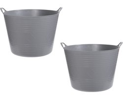 2x stuks flexibele kuip emmers/wasmanden rond lichtgrijs 40 liter - Opbergmanden