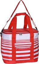 Koeltas draagtas schoudertas rood/wit gestreept 28 x 18 x 29 cm 12 liter - Koeltassen
