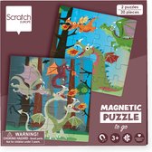 Scratch Puzzel Magnetisch: MAGNETISCH PUZZELBOEK TO GO - DRAKEN 18x18x1.5cm (gesloten), 54x18x0.5cm (open), met 2 magnetische puzzels van 20 stuks, 3+