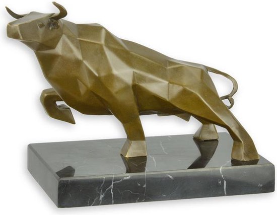 Bronzen beeld - Stier - kubistische sculptuur - 19,4 cm hoog
