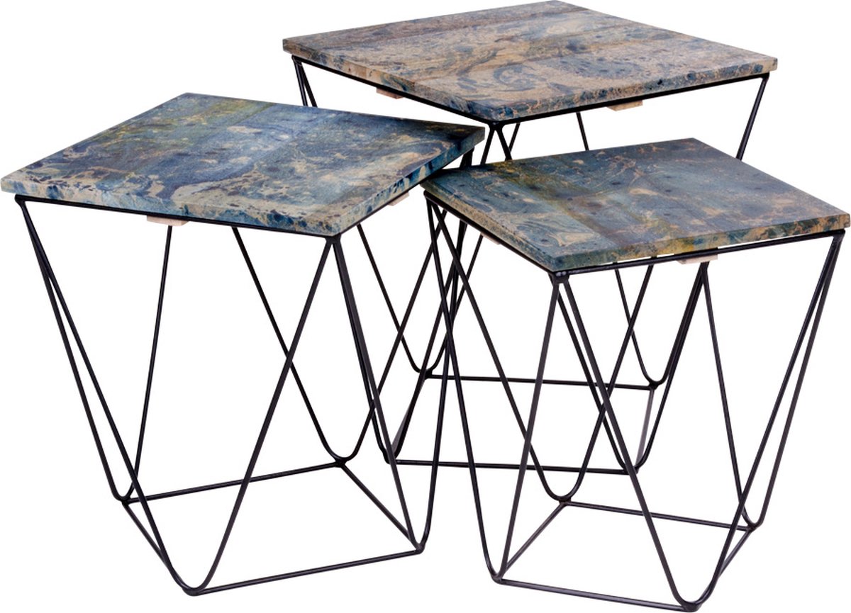House Nordic Ranchi Side Table Side table in mango wood marble finish blue s 3