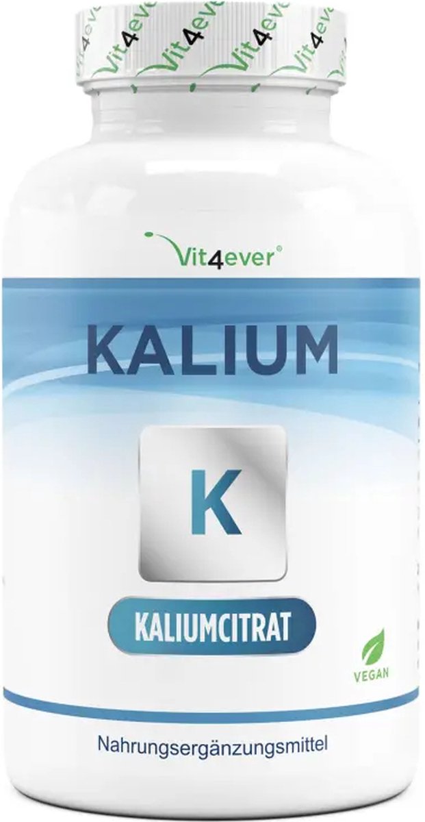 Kalium - 240 capsules - Hoog gedoseerd: 1143 mg per capsule, waarvan 400 mg elementair kalium - 100% kaliumcitraat - Veganistisch - Vit4ever - Vit4ever