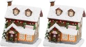 2x stuks kerstdorp kersthuisjes bakkerijen met verlichting 9 x 11 x 12,5 cm - Kerstversiering/kerstdecoratie