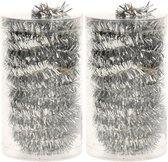 2x stuks folie tinsel slingers/guirlandes zilver 20 meter kerstslingers extra lang - Kerstversiering - Kerstboomversiering