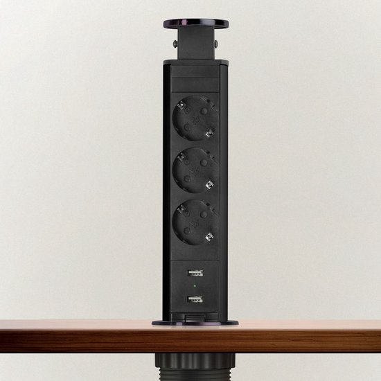 Perel desktop contactdoos met 3 stopcontacten, 2 USB-poorten en