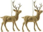 2x Kersthangers figuurtjes hertje met glitters goud 11 cm - Gouden hertjes thema kerstboomhangers