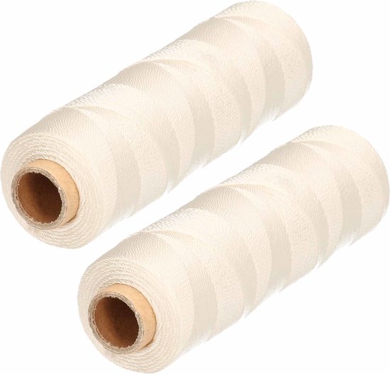 Vliegerdraad - 2x - 110 m - wit - polypropyleen - op haspel - vliegers / metselkoord / hobby
