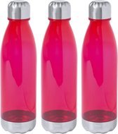 3x Stuks kunststof waterfles/drinkfles transparant rood met Rvs dop 700 ml - Sportfles - Bidon
