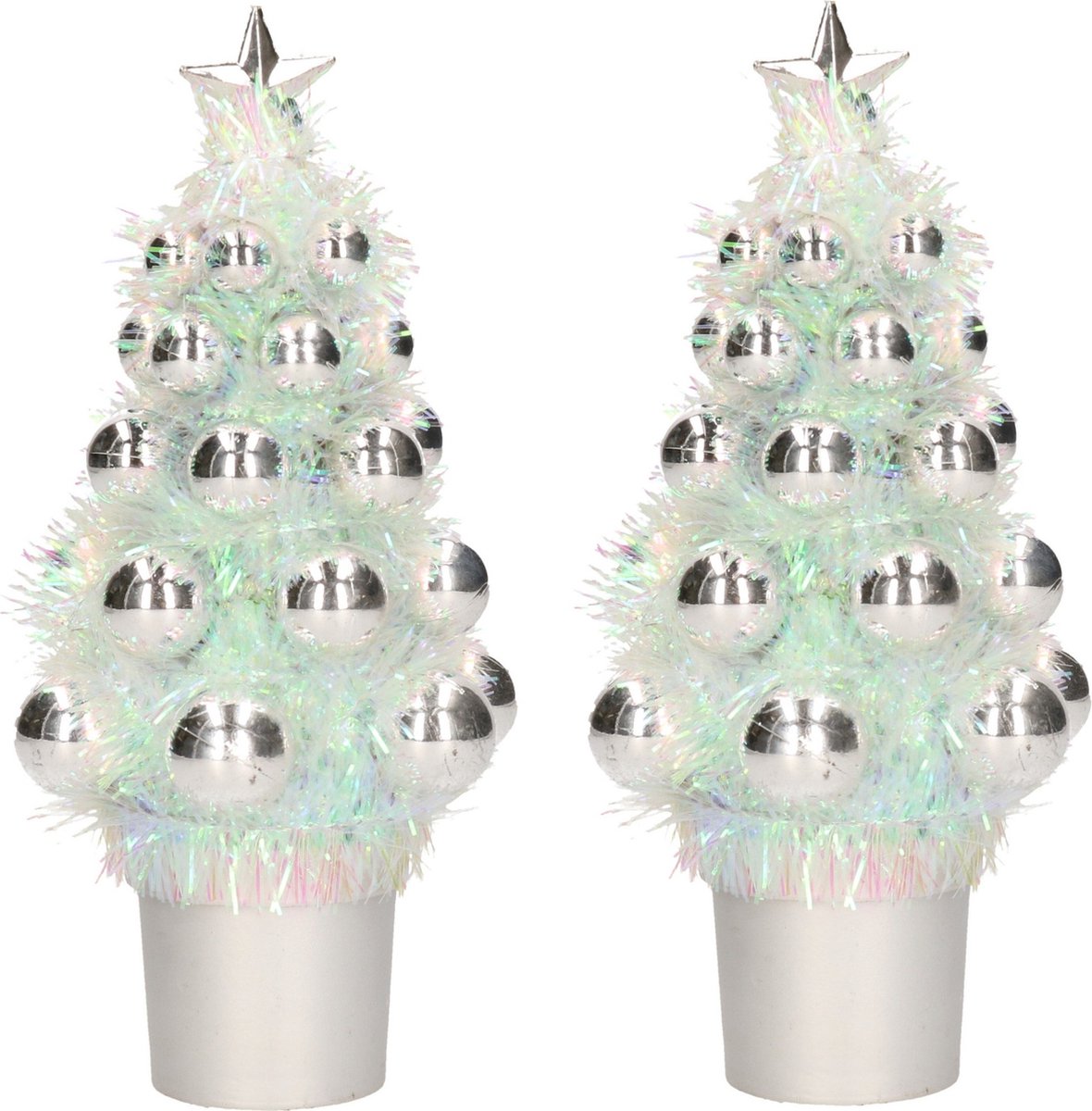 3x Mini kunst kerstboompje zilver met kerstballen 19 cm - Kerstversiering - Kunstboompje