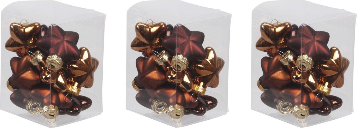 Othmar Decorations 36x Sterretjes kersthangers/kerstballen mahonie bruin van glas - 4 cm - mat/glans - Kerstboomversiering
