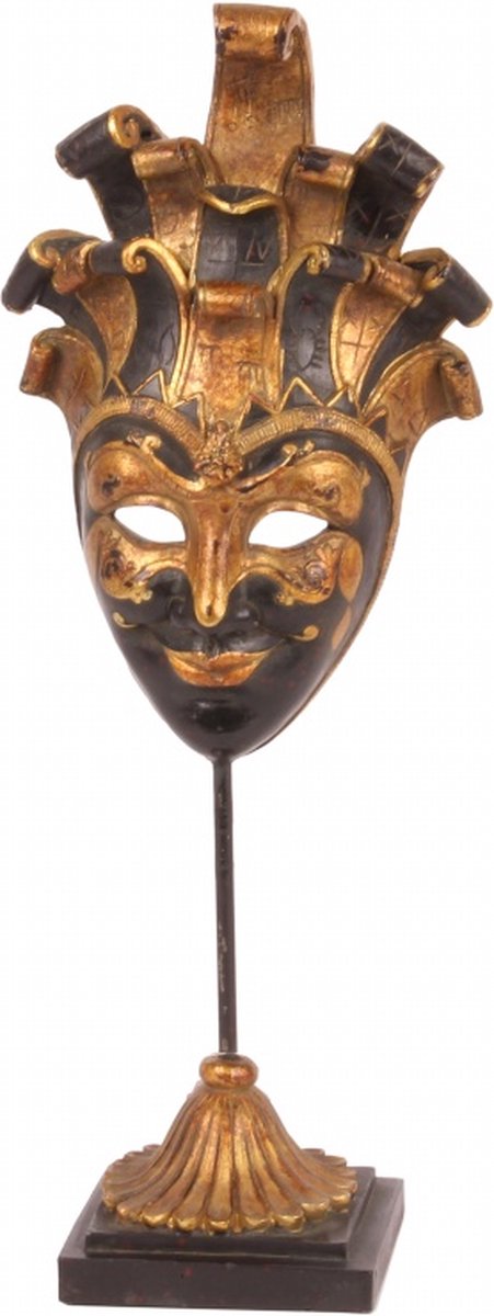 Baroque - Decoratief beeld of figuur - Masker op Voet 28 cm - Zwart/Goud - Resin - 28x10.5x6.5 - Polyresin