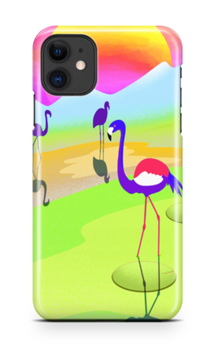 Telefoonhoesje geschikt voor Apple iPhone 11 - Premium Hardcase - Dun en glanzend - Dierencollectie - Flamin' Flamingos - Groen