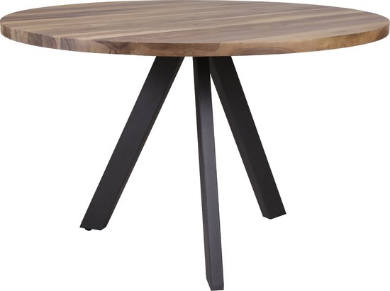 Juglans - Table à manger - noyer Saja - rond - Ø120cm - trépied - acier - gris foncé