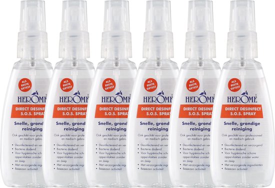 Herome 6-Pack Direct Desinfect Desinfectiespray - Desinfecterende Spray met 80% Alcohol - om Oppervlakten te Desinfecteren - 6*75ml.