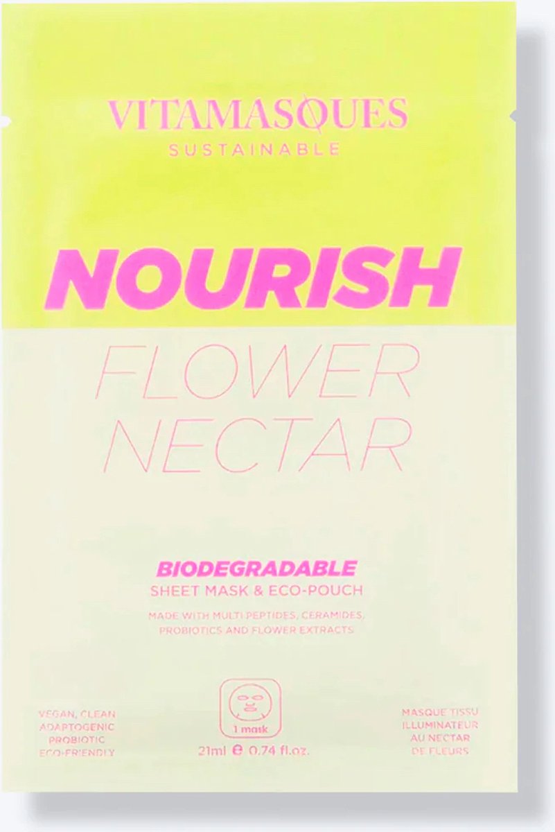 House of Mushu - Gezichtsmasker - verzorging - Nourish Flower Nectar - Biodegradable Face Sheet Mask - Sheet mask - Glimmende gezichtsmasker - verzorgings masker - Vitamasques
