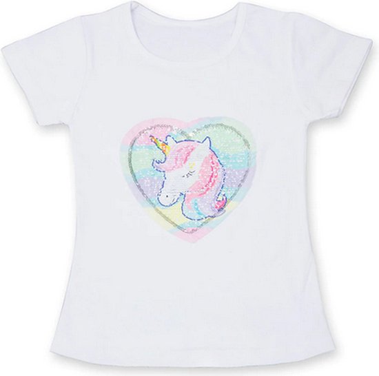 Eenhoorn tshirt meisje - pailletten eenhoorn shirt - Unicorn T-shirt pailletten - maat 92/98 / S - meisjes eenhoorn shirt 2 - 3 jaar