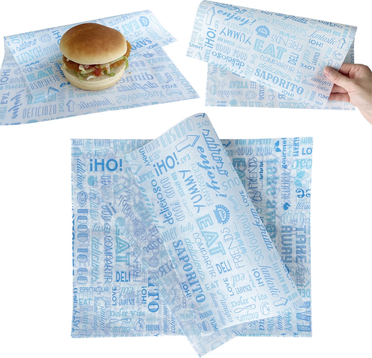 Rainbecom - 28 x 34 cm - 100 Stuks - Hamburger Vetvrij Papier - Duurzaam - Vocht en Vetbestendig - Papieren voor Sandwiches, Hamburgers, Snacks