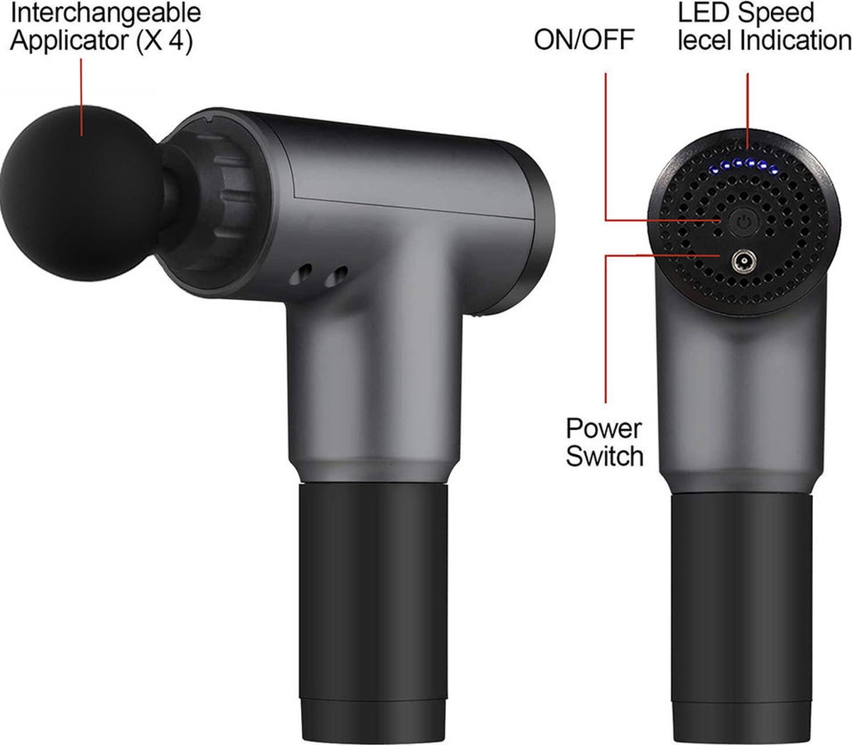 Afbeelding 2 van Mowa Massage gun - Massage pistool - Spier massage - Elektrisch - Ontspanning - Sport - Zwart