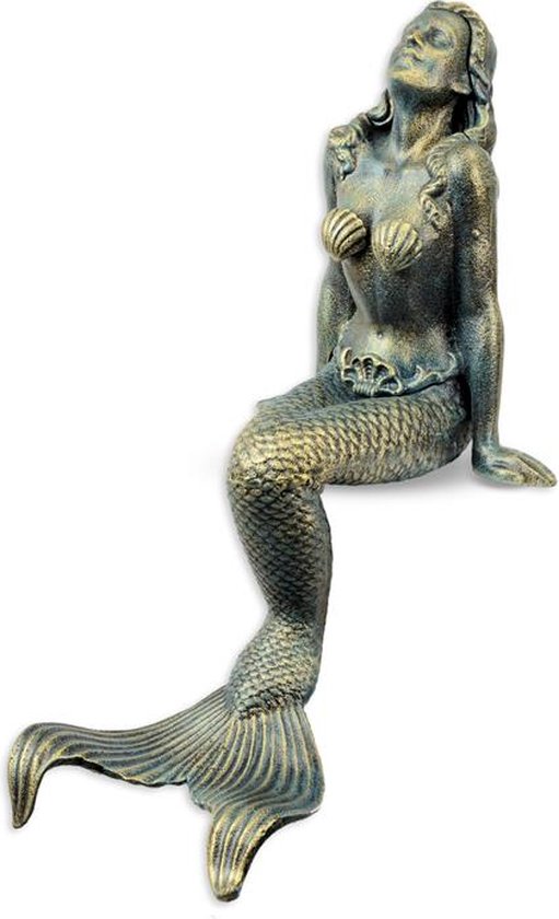Gietijzeren beeld - Zeemeermin - Zittend gedetailleerd beeld - 40,5 cm hoog