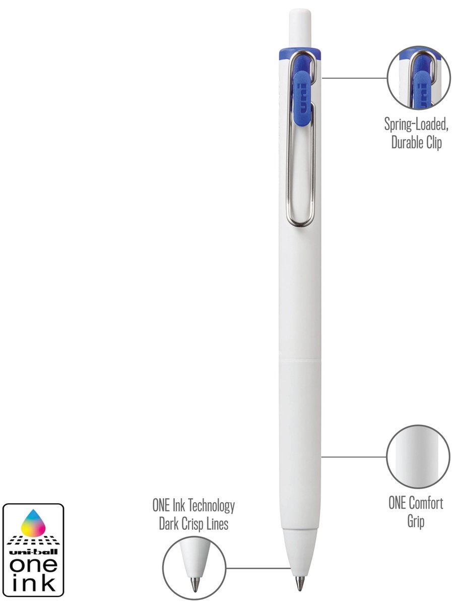 Uni-Ball One - hervulbare gelpennen - 1 gelroller + 3 vullingen - medium 0,7 mm - blauw