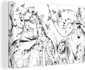 Canvas Schilderij Aquarelverf - Dieren - Jungle - Jongens - Meisjes - Kinderen - Kind - 90x60 cm - Wanddecoratie