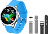 Belesy® Q9 PLUS - Smartwatch Dames – Smartwatch Heren - Horloge - 1.28 inch - Kleurenscherm - Stappenteller - Bloeddruk - Hartslag - 75+ Wijzerplaten – Sporten – Staal – Siliconen – Zilver – Blauw - Zwart