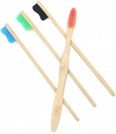 Bamboe tandenborstels - Lichtbruin / Multicolor - Bamboe - 4 Stuks - Tandenborstel - Poetsen - Tandenpoetsen - Borstel