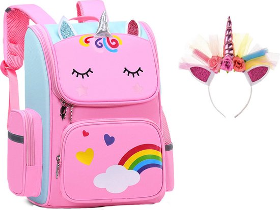 Unicorn Speelgoed - Schooltas meisje - Unicorn Haarband - Kinderrugzak - Rugtas meisje - Roze - 40 x 27 x 15 cm