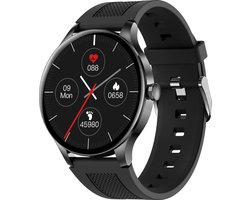 Belesy® NOBLE - Smartwatch Heren – Smartwatch Dames - Horloge – Stappenteller – Calorieën - Hartslag – Sporten - Je eigen foto als wijzerplaat - Kleurenscherm - Full Touch – Silicone – Zwart - Moederdag