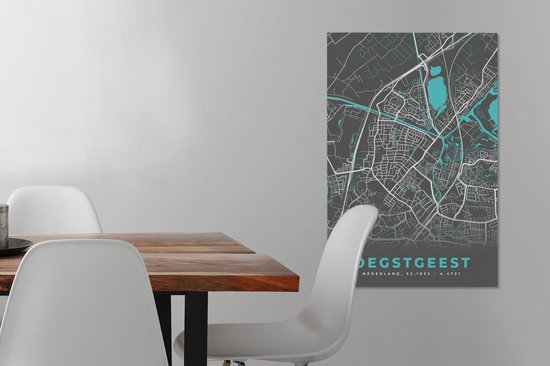 Tableau sur toile Oegstgeest - Carte - Plan d'étage - Plan de la ville - 60x90 cm - Décoration murale